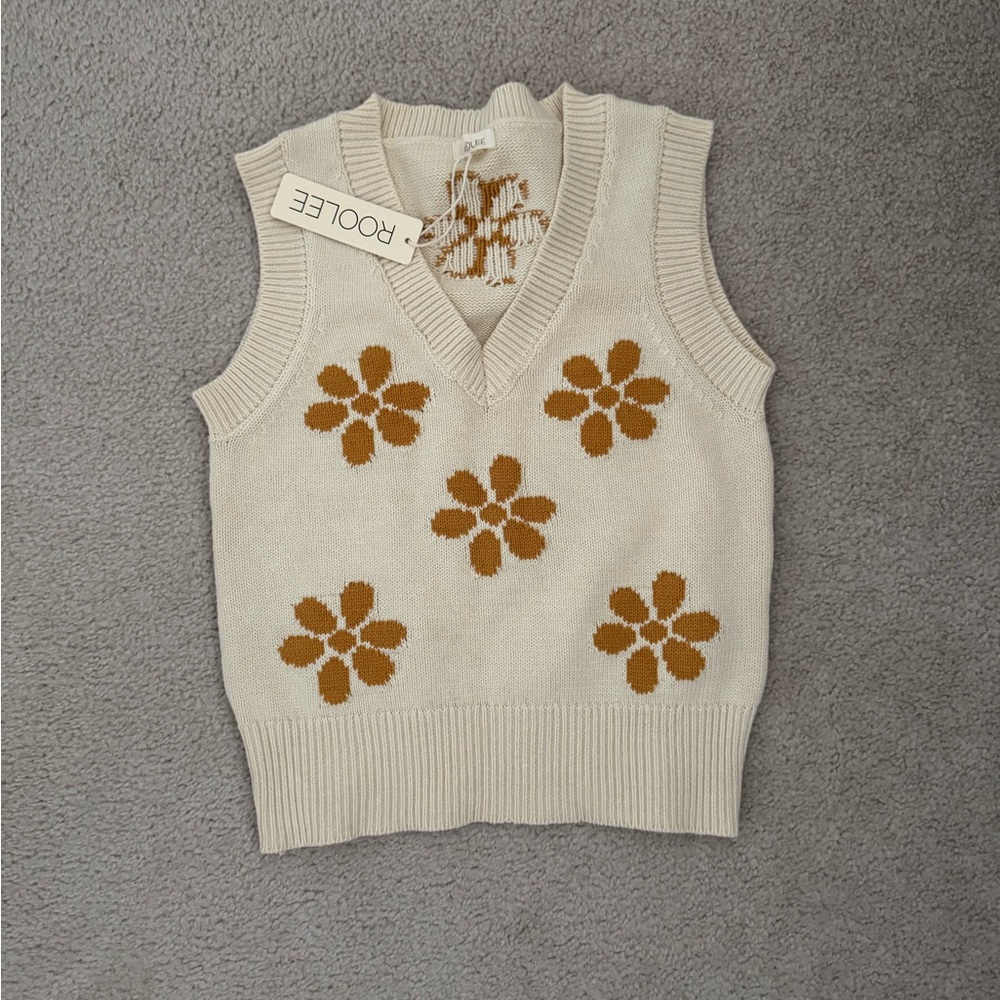 Roolee Cream Sweater Vest with Yellow Flowers